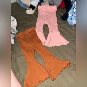 Pink and Brown Flared Ribbed Pants